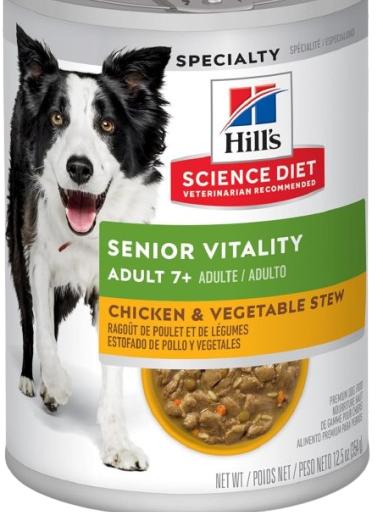 Hill's Science Diet Adult 7+ Senior Vitality Canned Dog Food, Chicken & Vegetable Stew, 12.5 oz, 12 Pack wet dog food