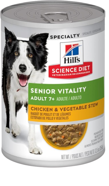 Hill's Science Diet Adult 7+ Senior Vitality Canned Dog Food, Chicken & Vegetable Stew, 12.5 oz, 12 Pack wet dog food
